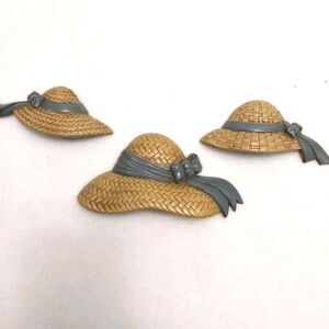 Vintage Burwood Wall Art Wicker Bonnets Set of 3 Homco Plastic #X15
